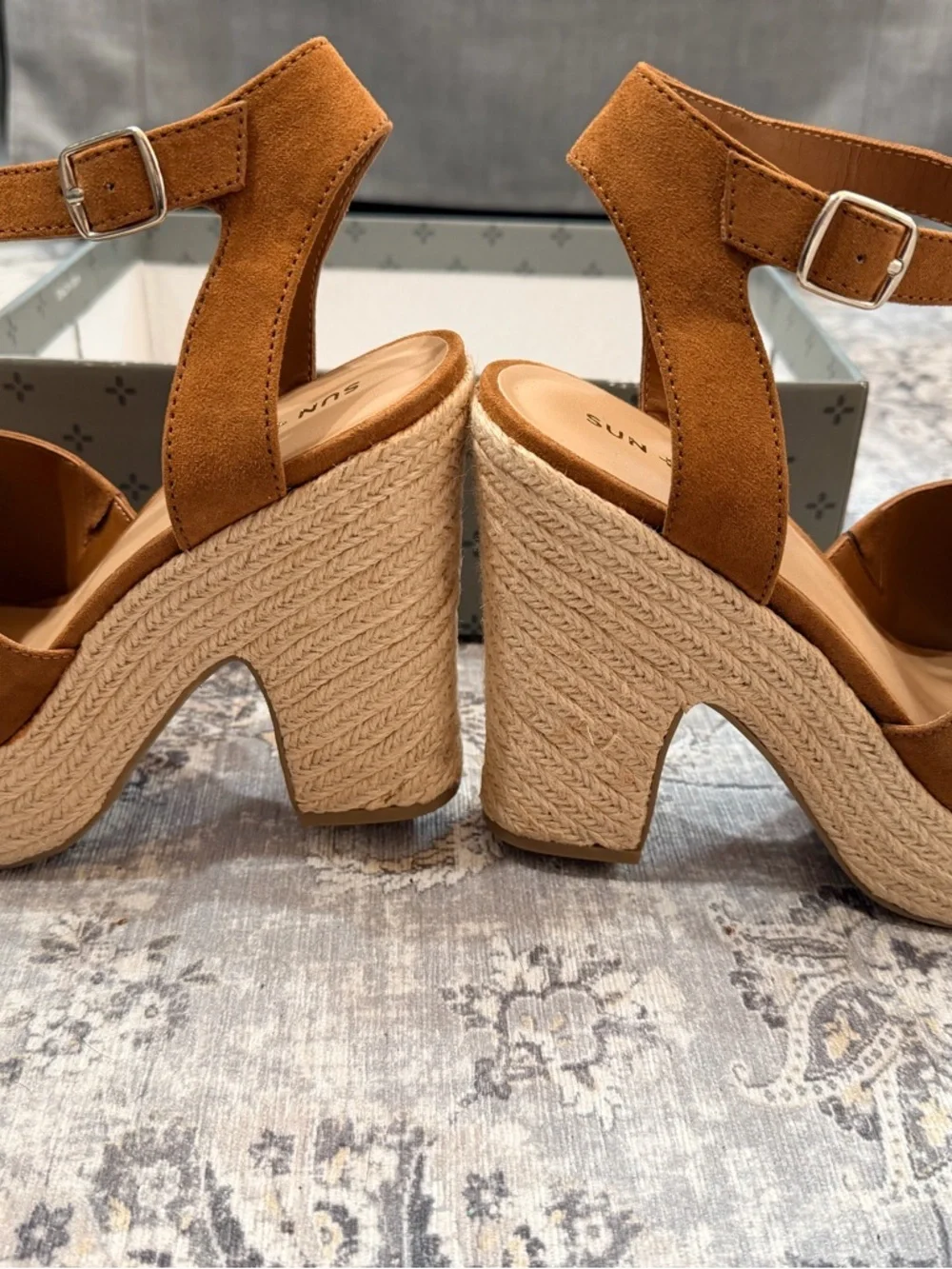Sun + Stone Feyf Cognac Ankle-Strap Platform Wedge Sandals- Size 9